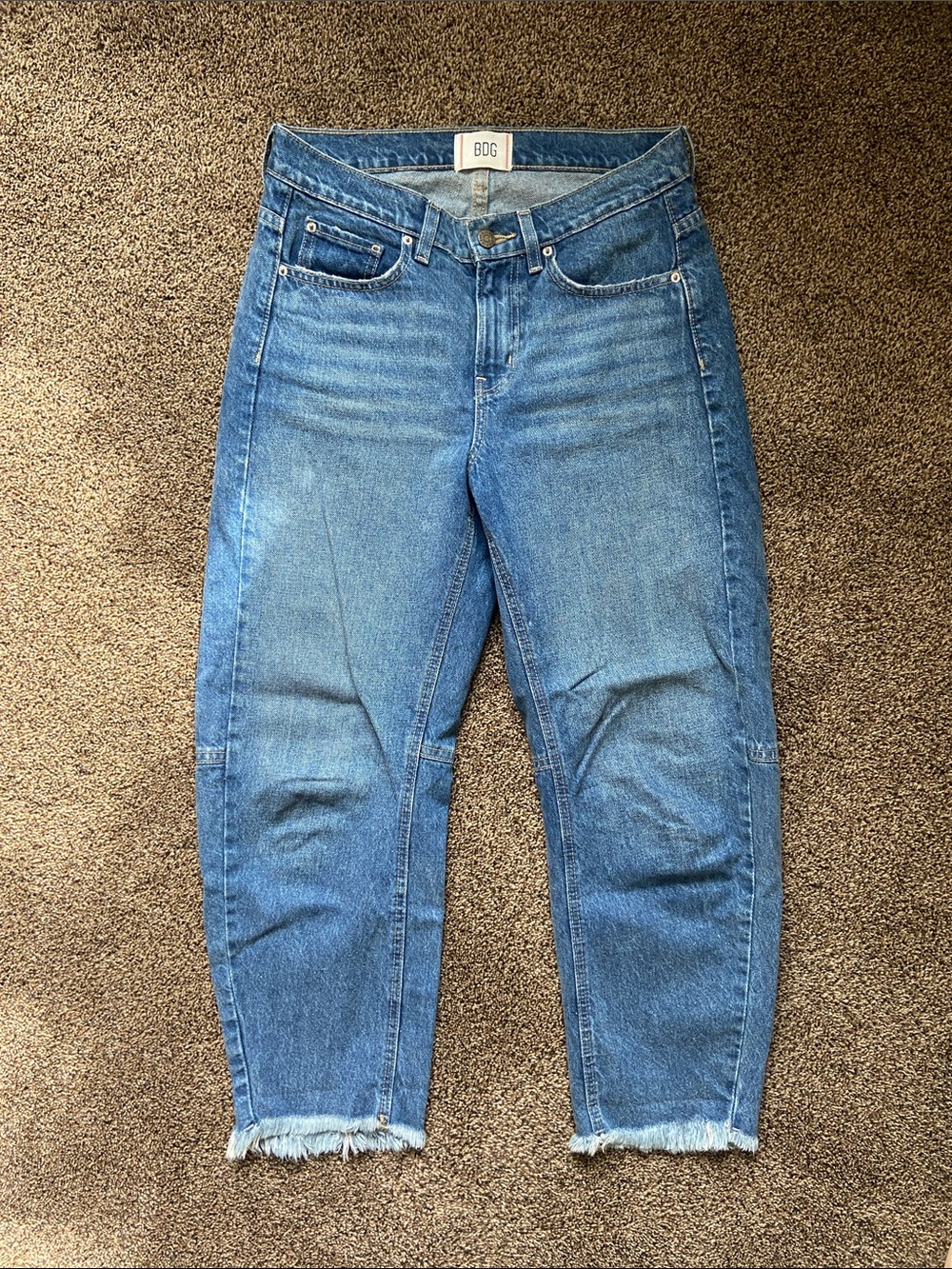 BDG Medium Blue Cropped High-Rise Jeans with Frayed Hem